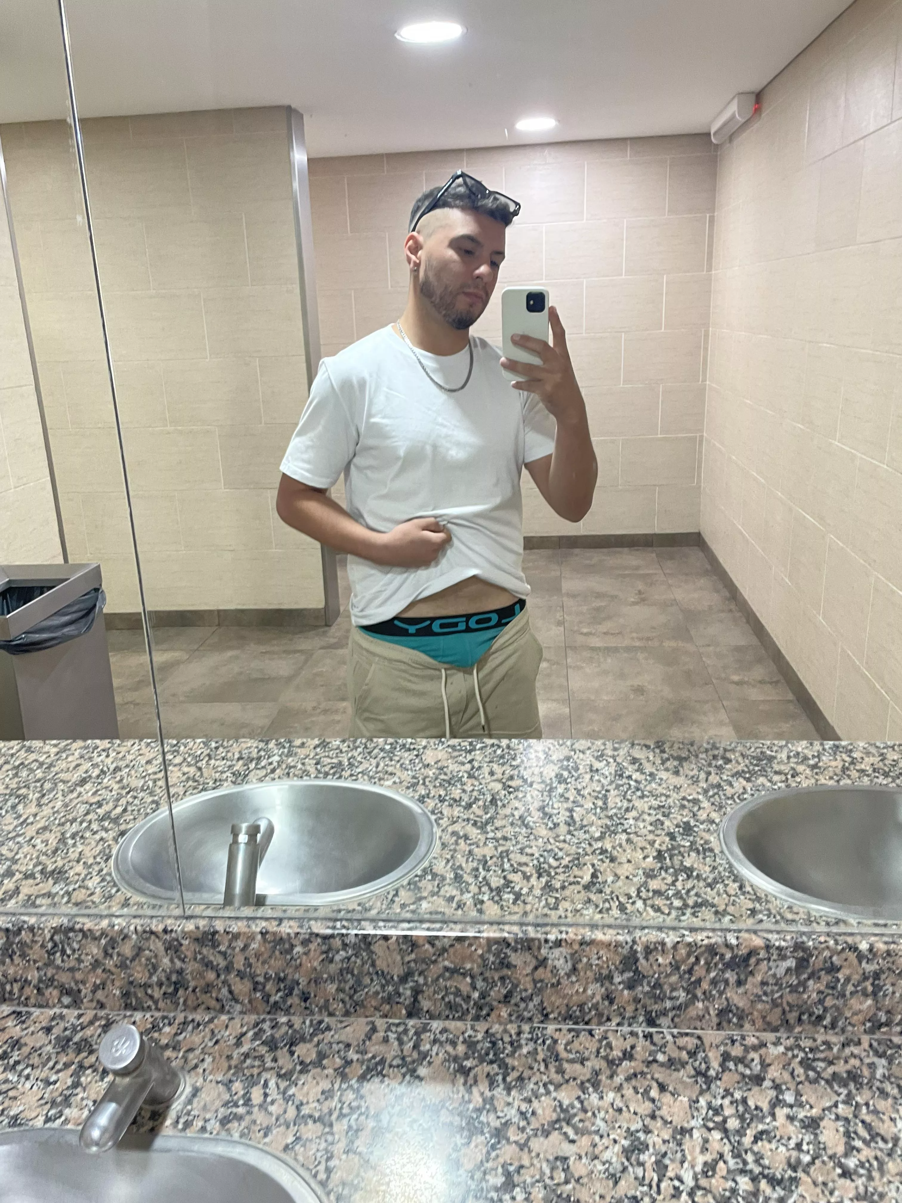 in the cinema bathroom showing off my bulge 