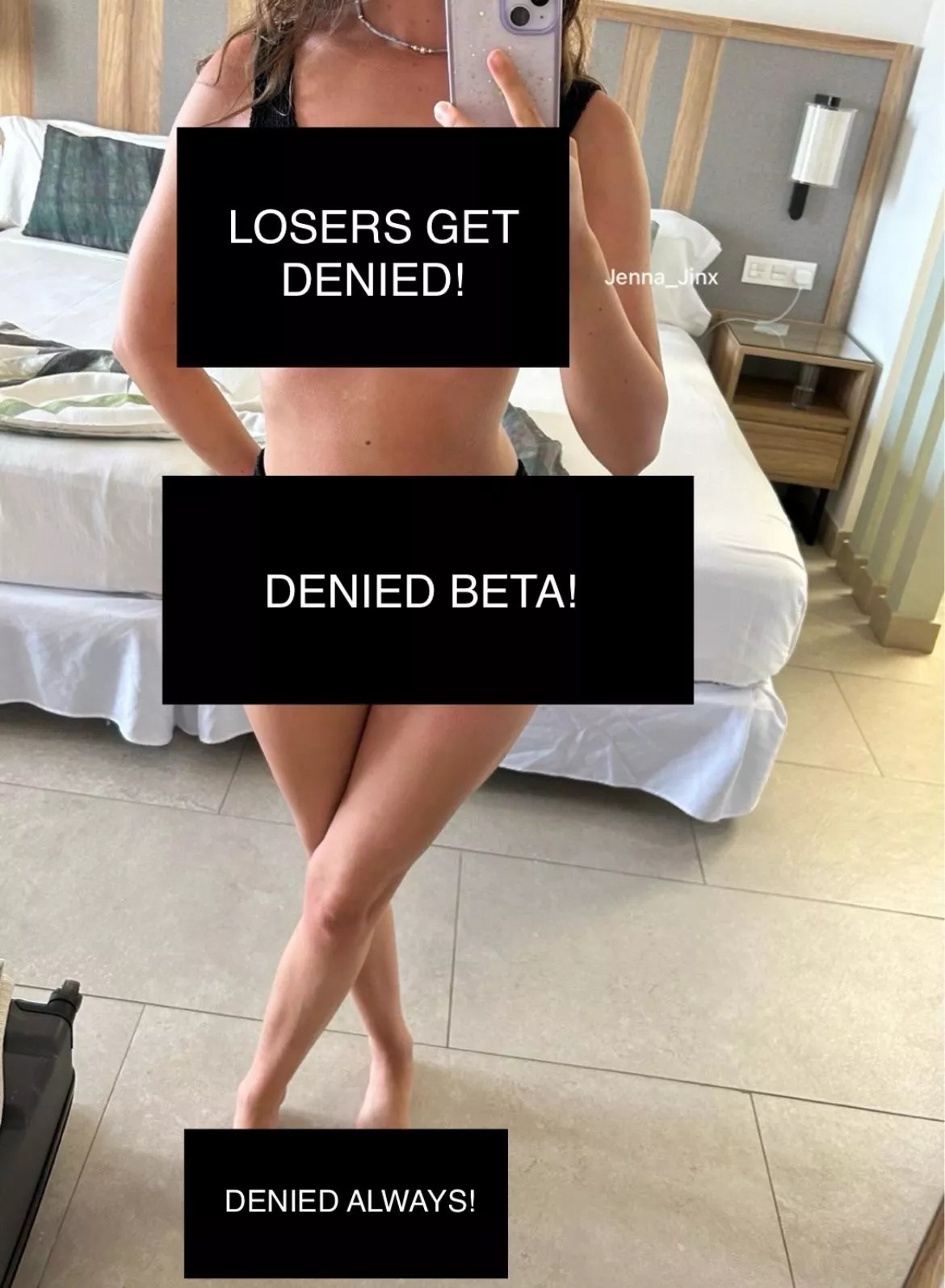 Losers get denied. Edge yourself to my black bars. It’s all you’re worthy of beta OC