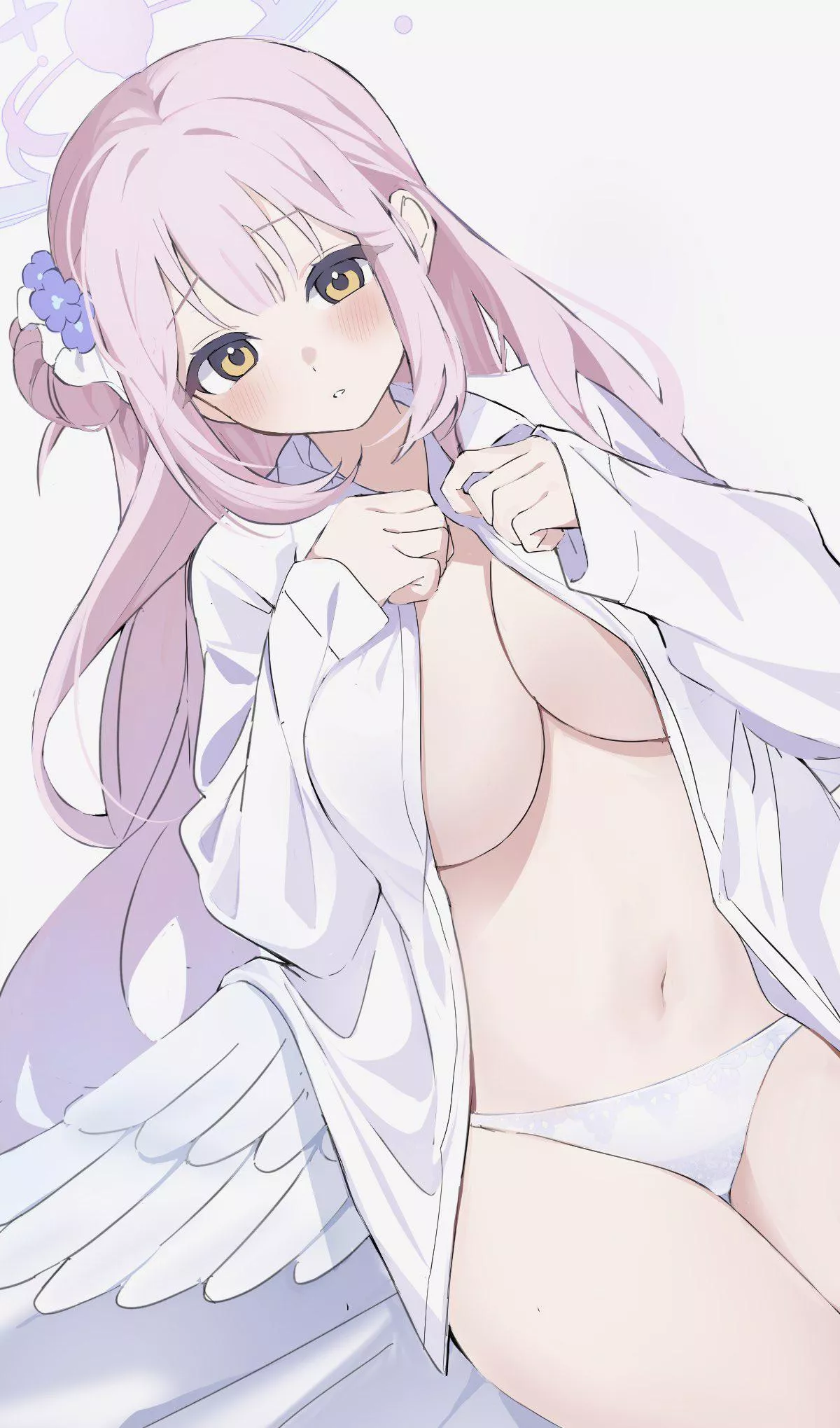 Mika with her shirt open [Blue Archive]