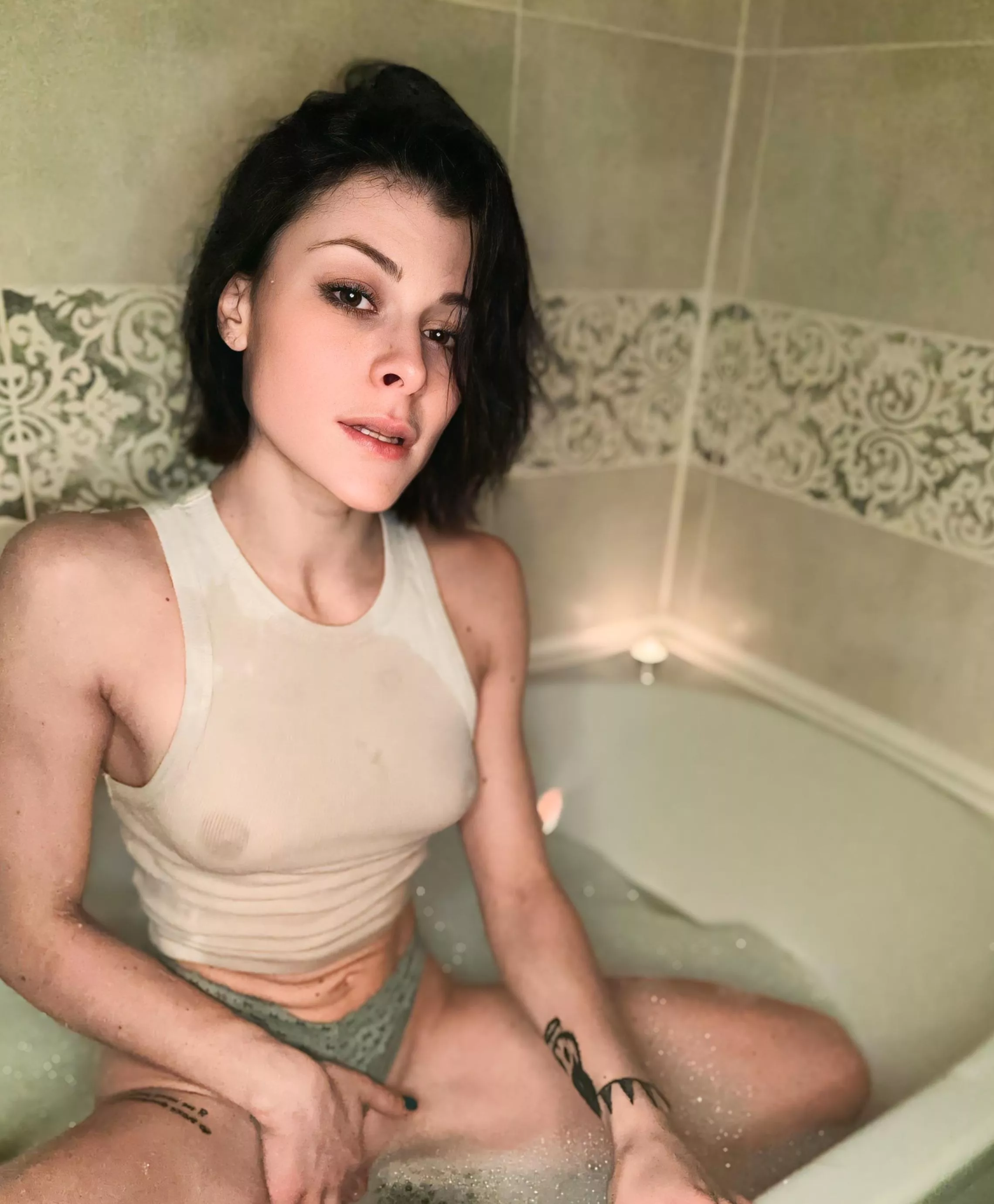 My nipples are already tense from the hot bath