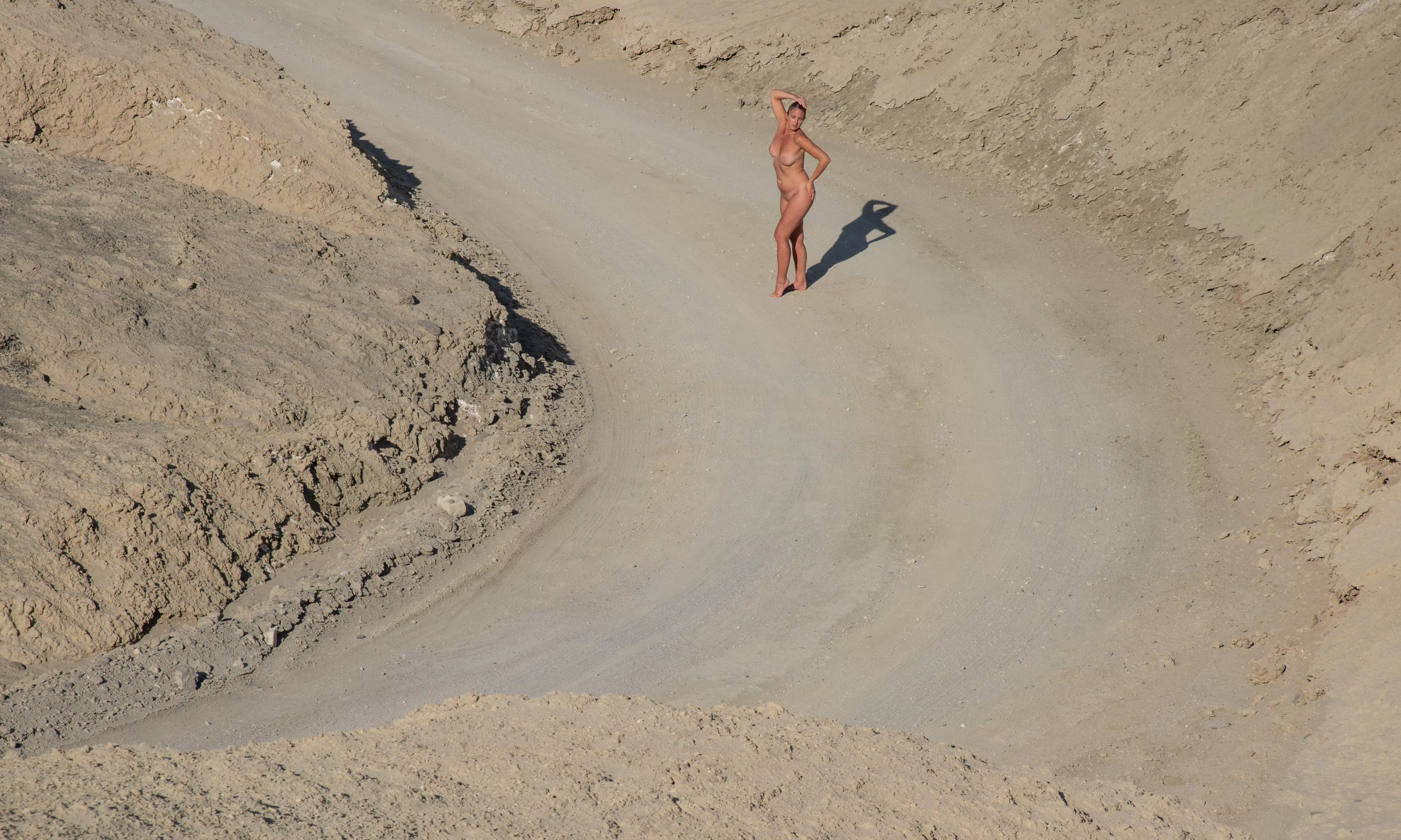 Walking along a dusty back road in Death Valley.