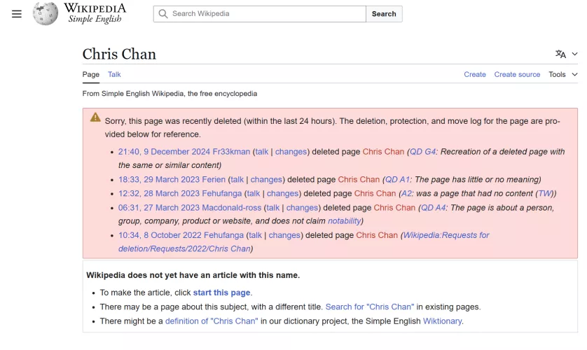 Welp, the simple English wikipedia page got the axe.