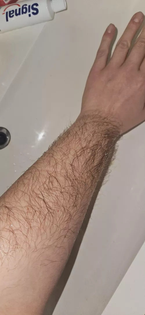 Wet hair from my hairy [arms]