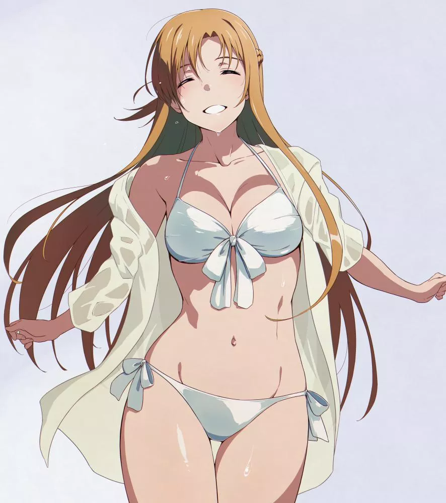 you helped asuna carry some heavy equipment for a training session, and as a reward, she took you on a beach date