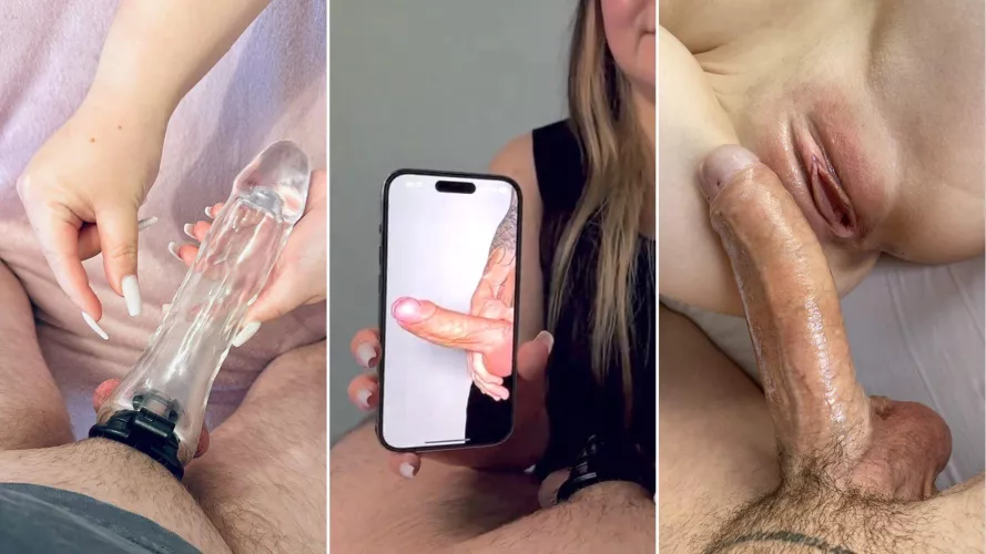 A very simple comparison of hubby's locked up dicklett and a real man's cock, that I would actually consider fucking.