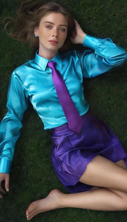 AI satin blouse and necktie