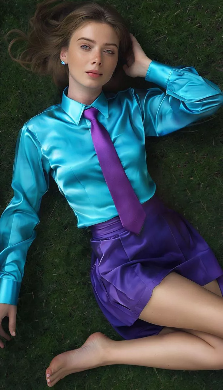 AI satin blouse and necktie