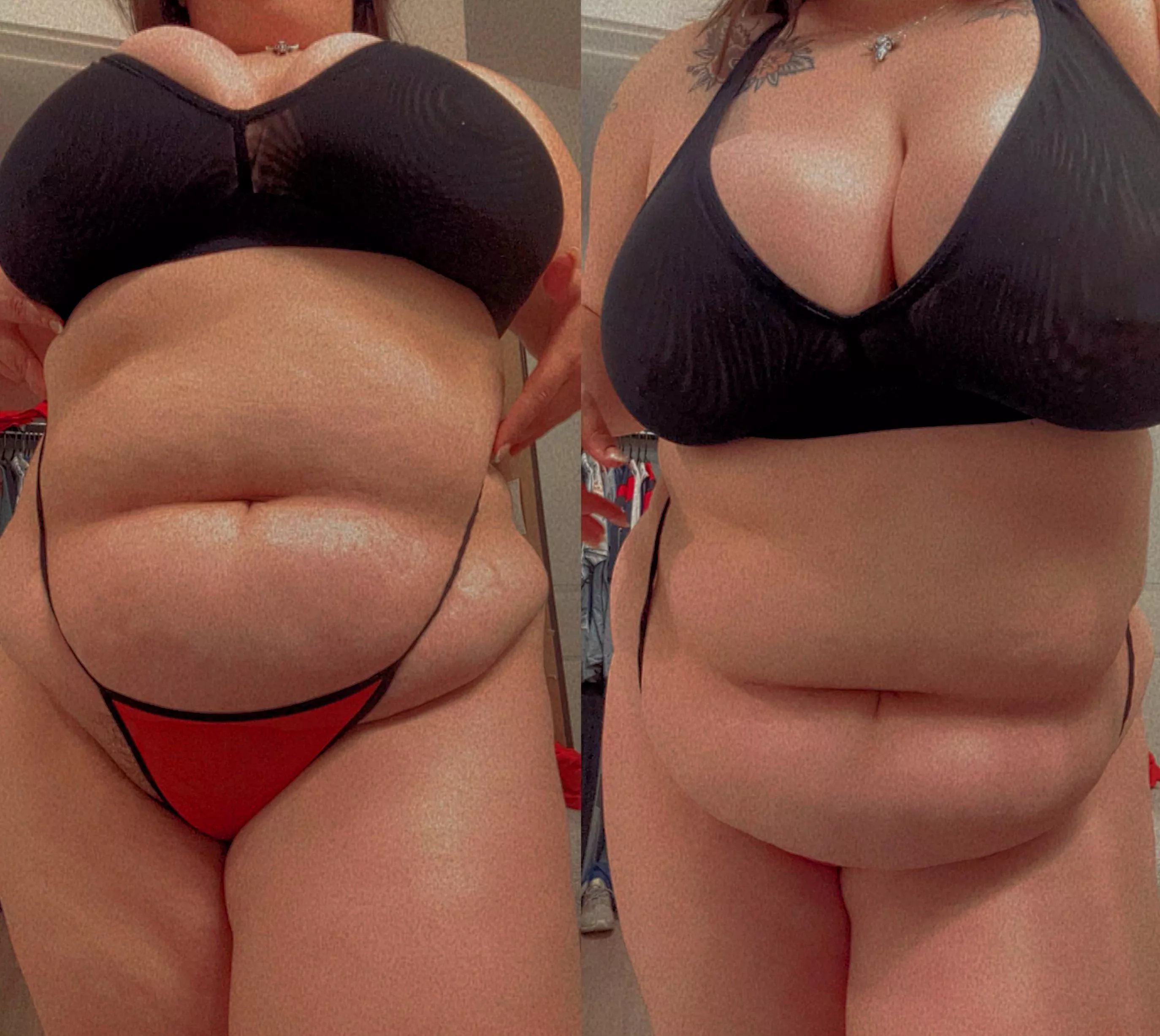Before and after having a heavy meal {f} 