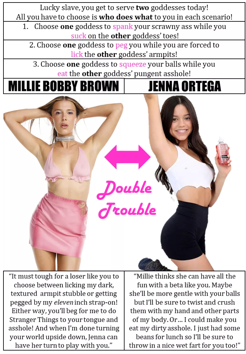 Double Trouble! Choose how each one dominates you! Millie Bobby Brown & Jenna Ortega