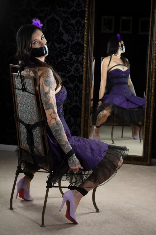 Goth girl chairtied and gagged
