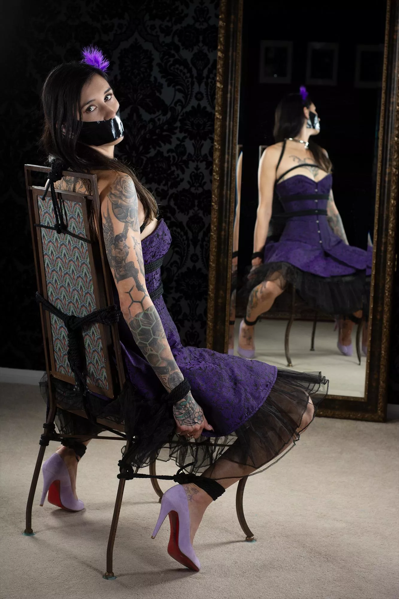 Goth girl chairtied and gagged
