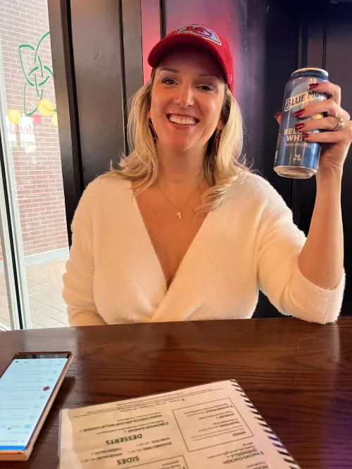 Having a beer with lunch before the game