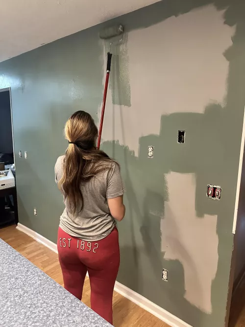 I always wear sweatpants or no pants when I’m painting 