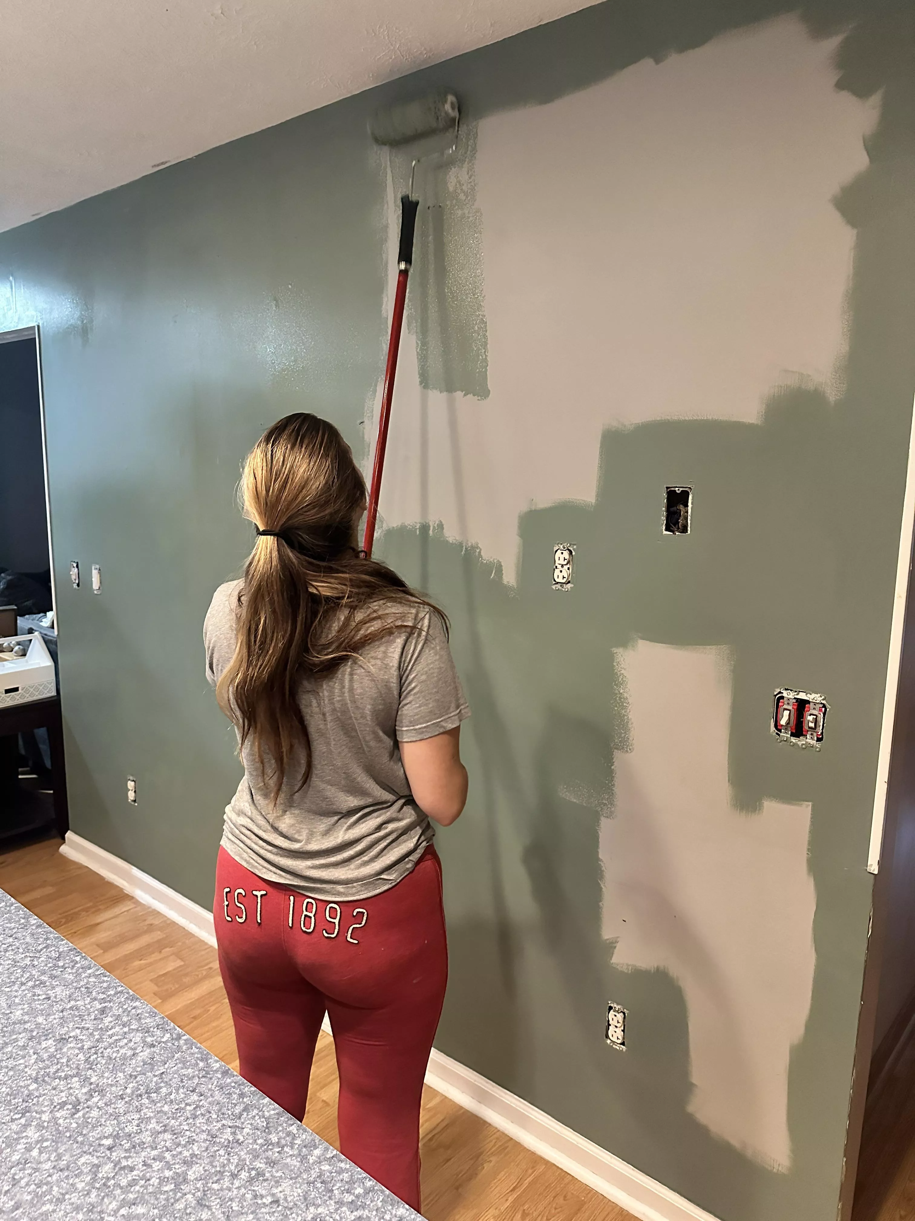 I always wear sweatpants or no pants when I’m painting 