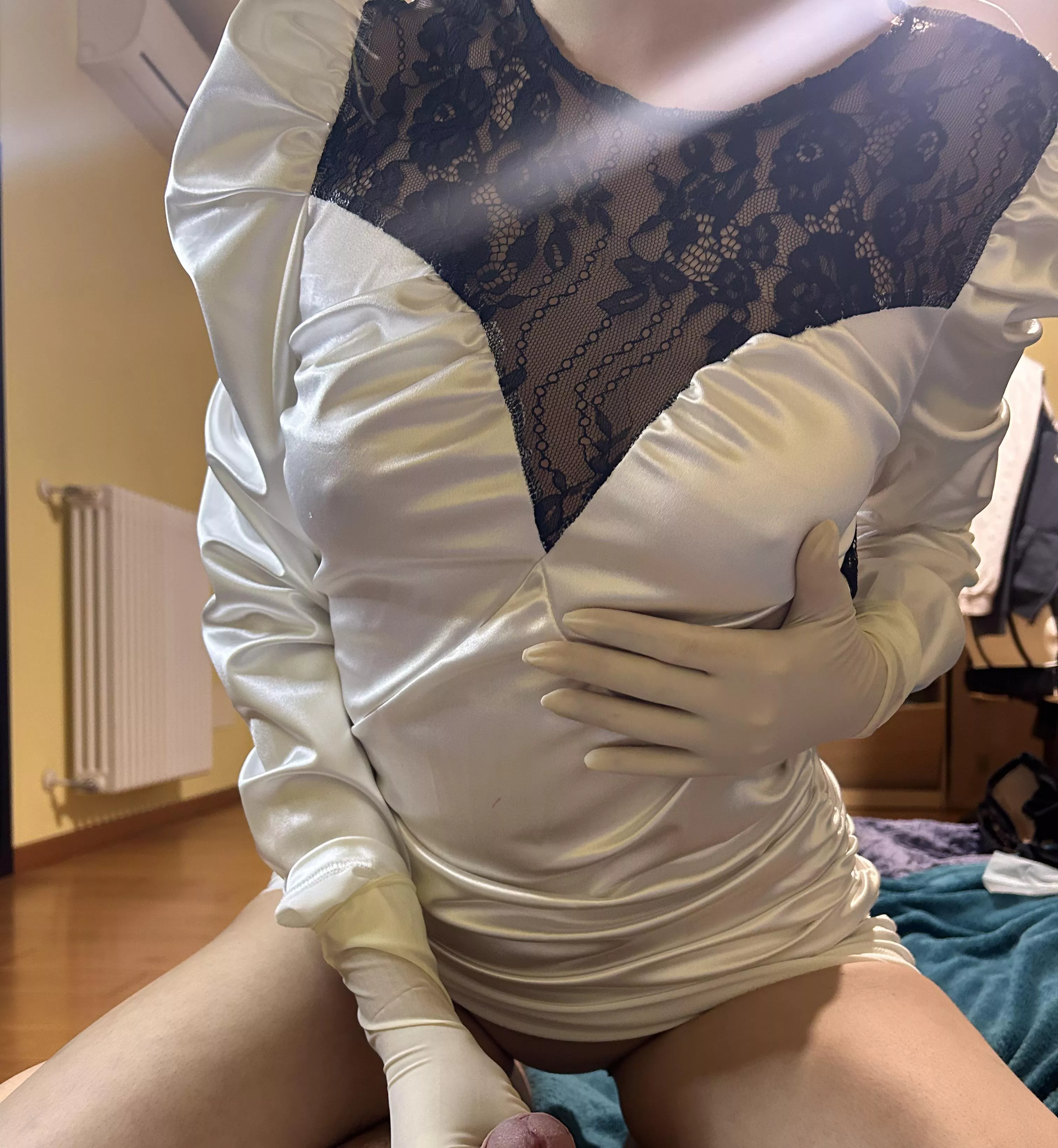 Me, my nipples and a Satin dress, for a special appointment 😈