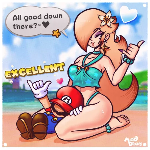 Rosalina and Mario at the beach (MaroDraws)