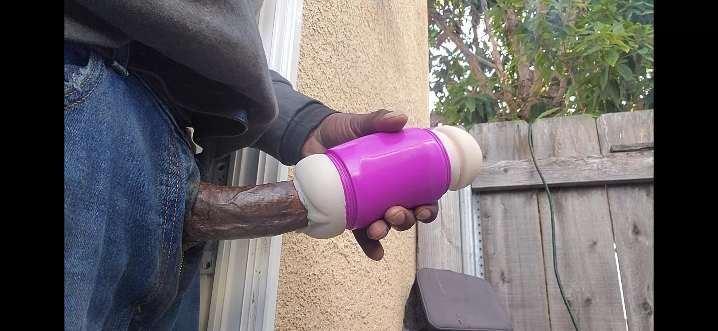 Talking to the neighbor with a straight face. 