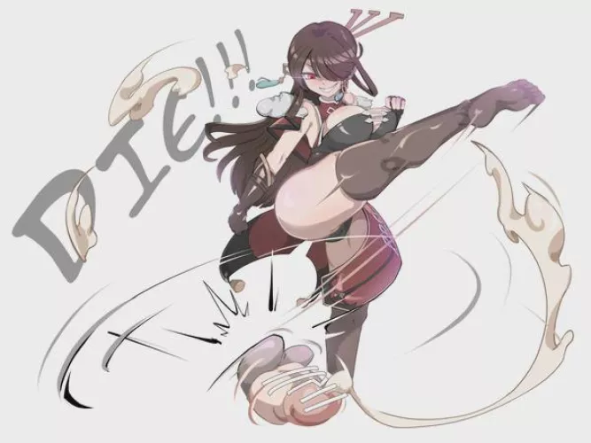 Kicking the cum out of his balls 