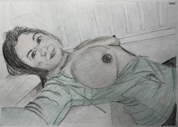 Lady on stairs, A4 Pencil by James Hall