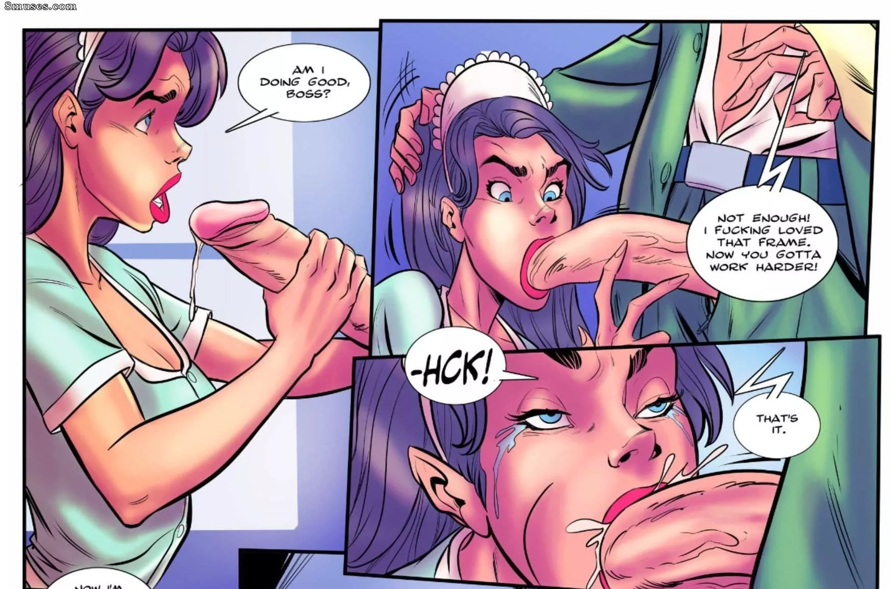 Maid makes an effort to swallow it