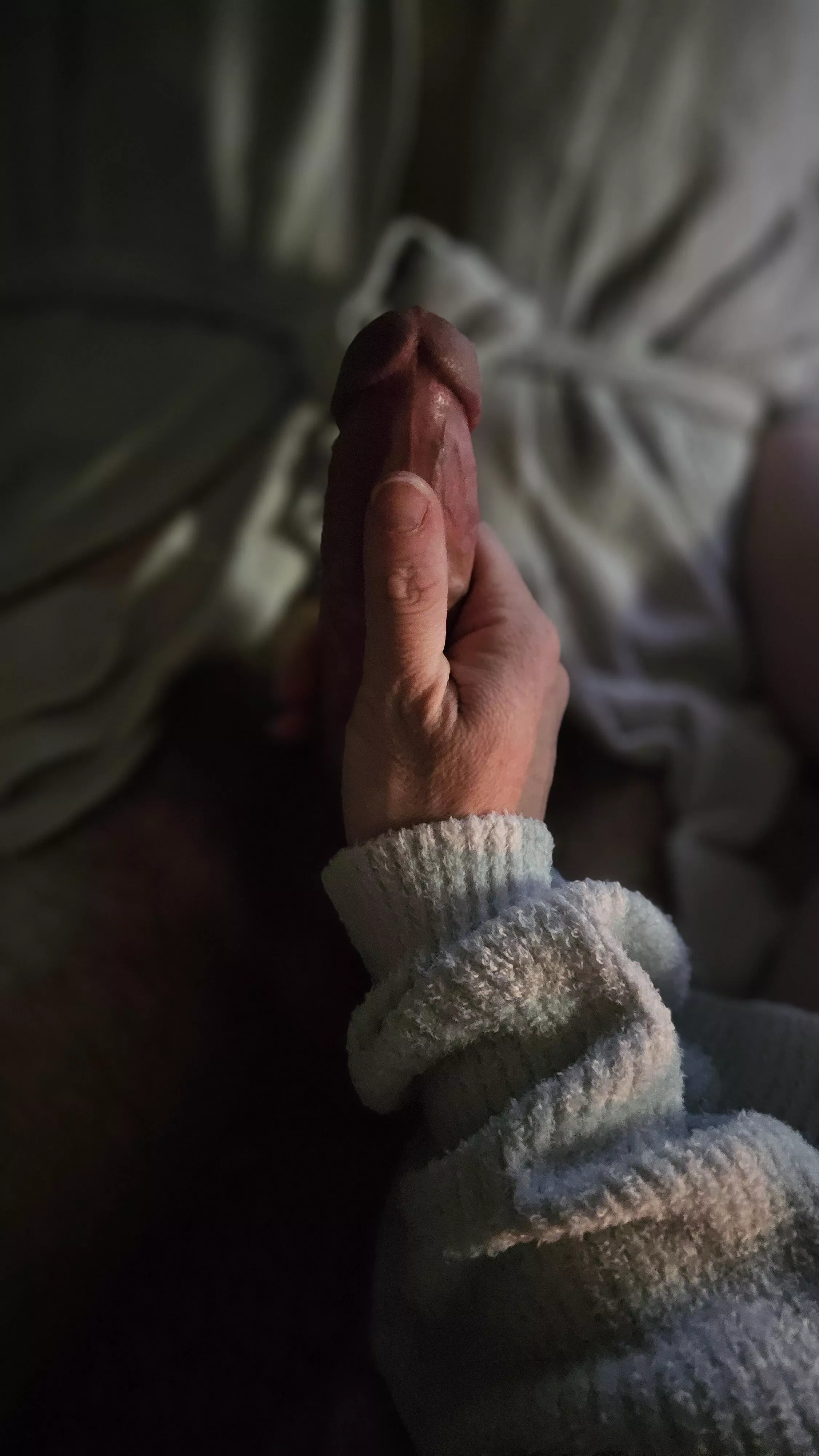 My ex wife's thumb compared to my cock 
