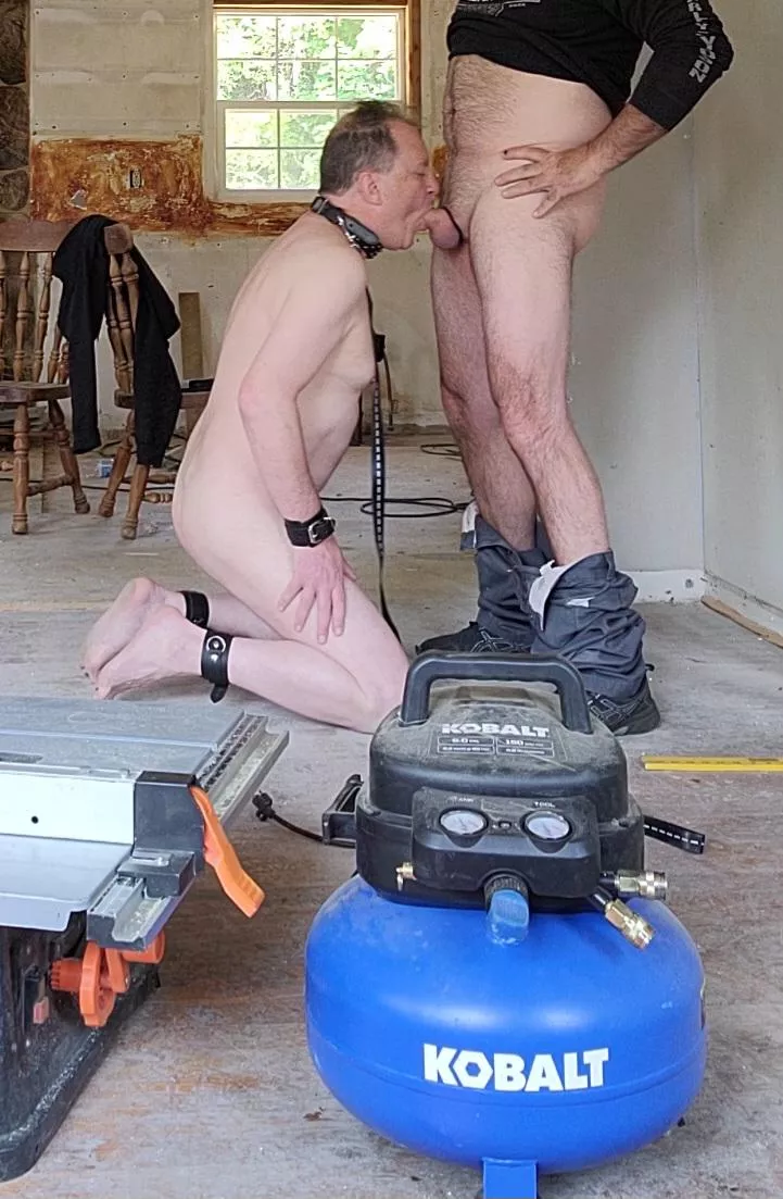 What happens when the carpenter arrives early and catches me geared up