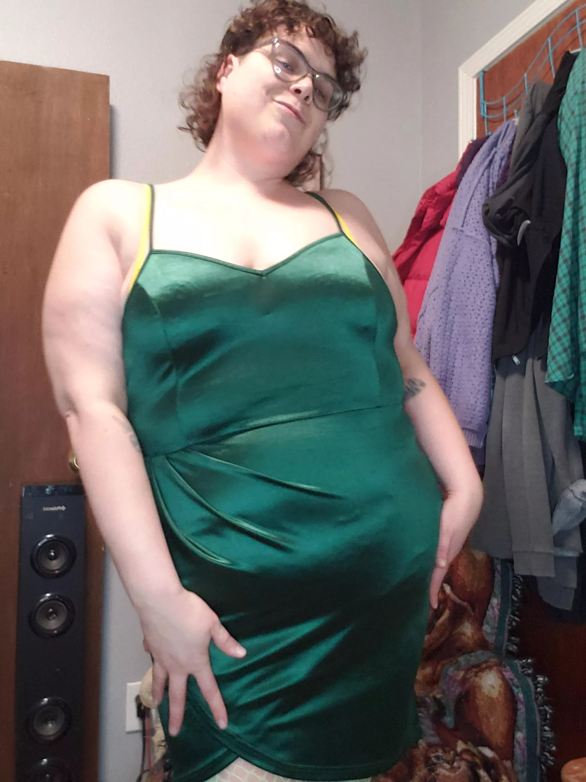 Fancy silk dress shows off every curve of my body