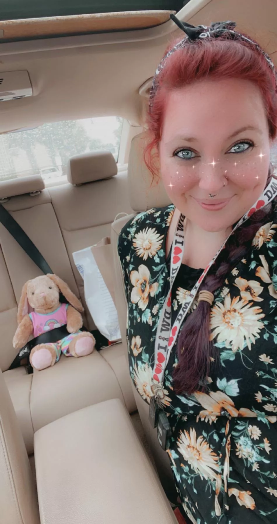 Gotta buckle up the baby in the backseat 💕