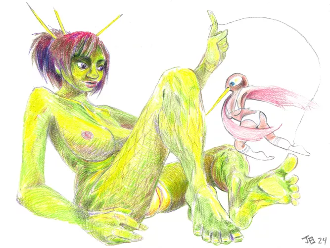 Just finished this saucy commission for u/ChescaD of their characters, Alex and Gale. 