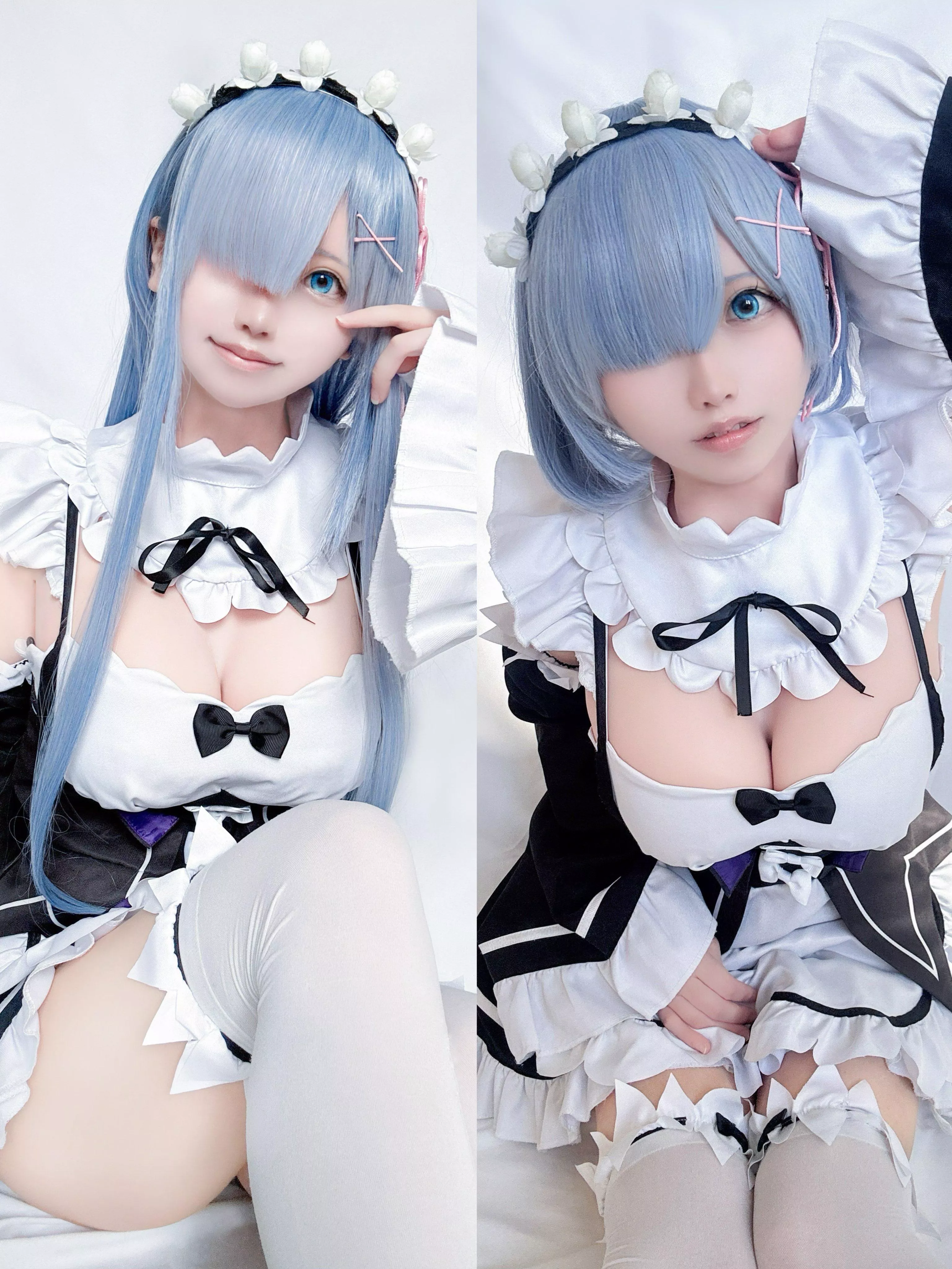 @konominato40 Long haired and Short haired Rem Cosplay