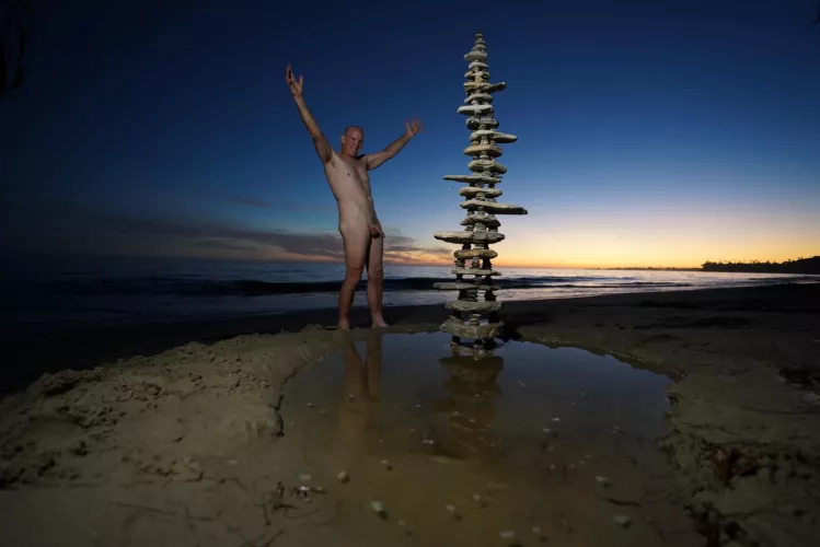 Rock balancing at More Mesa Beach.
