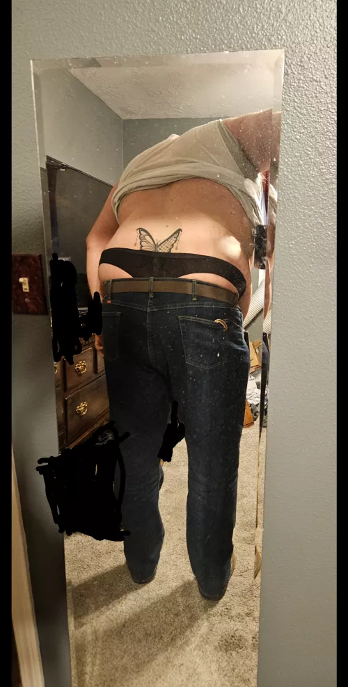 Today's work outfit. I think it complements my tramp stamp