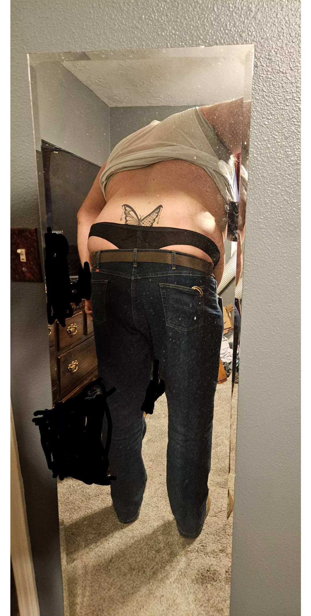 Today's work outfit. I think it complements my tramp stamp