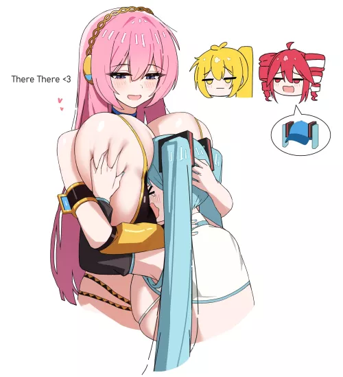Luka comforts a frustrated Miku (DotTheBot)