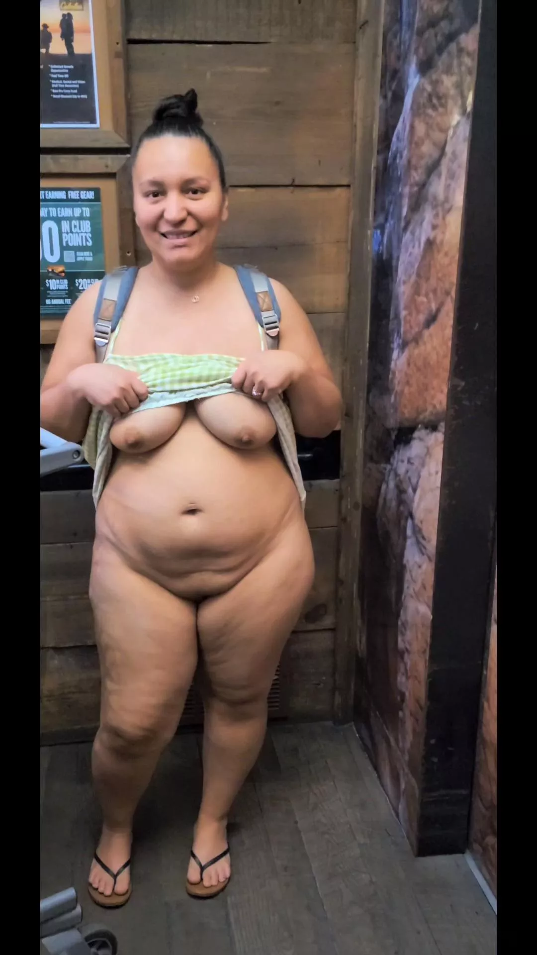 Flashing in the glass elevator at bass pro 