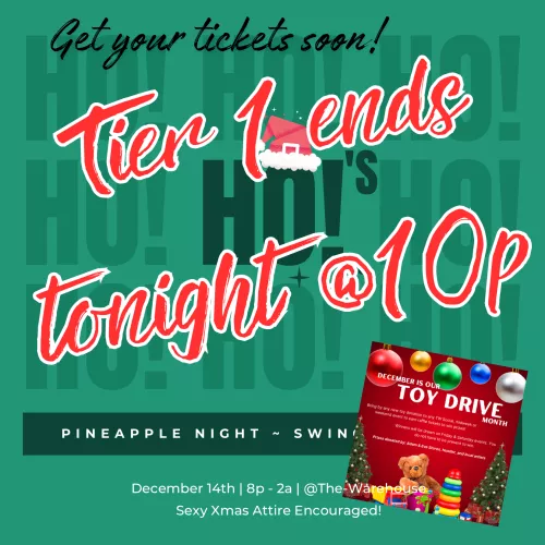 📣 hey all you swingers out there! You coming out to celebrate xmas with us?? Last party before our New Years Eve Soiree!! ...Tier 1 pricing ($60/couple) ends tonight at 10p!