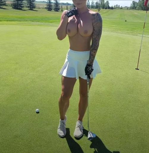 Golfing topless with my husband's friends,  I always give the winner a 19th hole