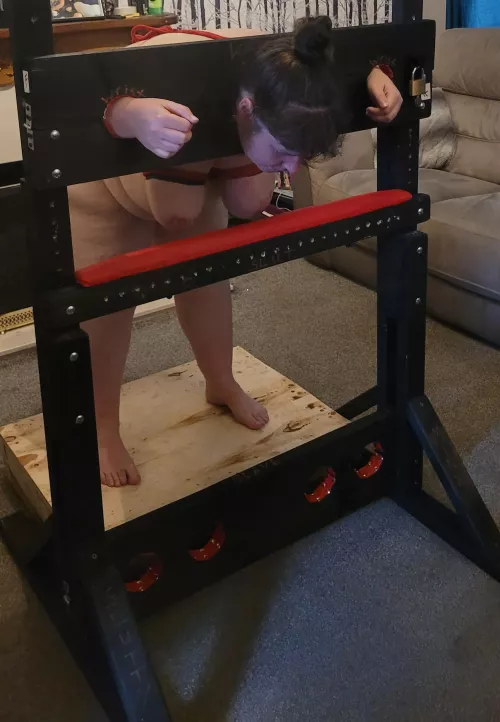 Stocked slut on display waiting for punishment 