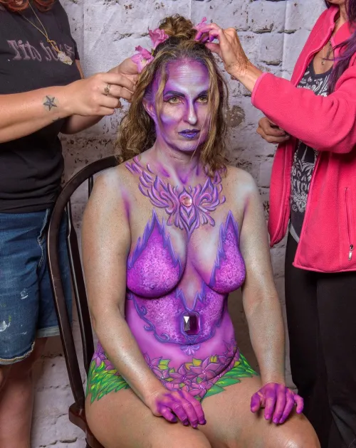 A work of bodypaint art in progress. Nearly three hours of painting!