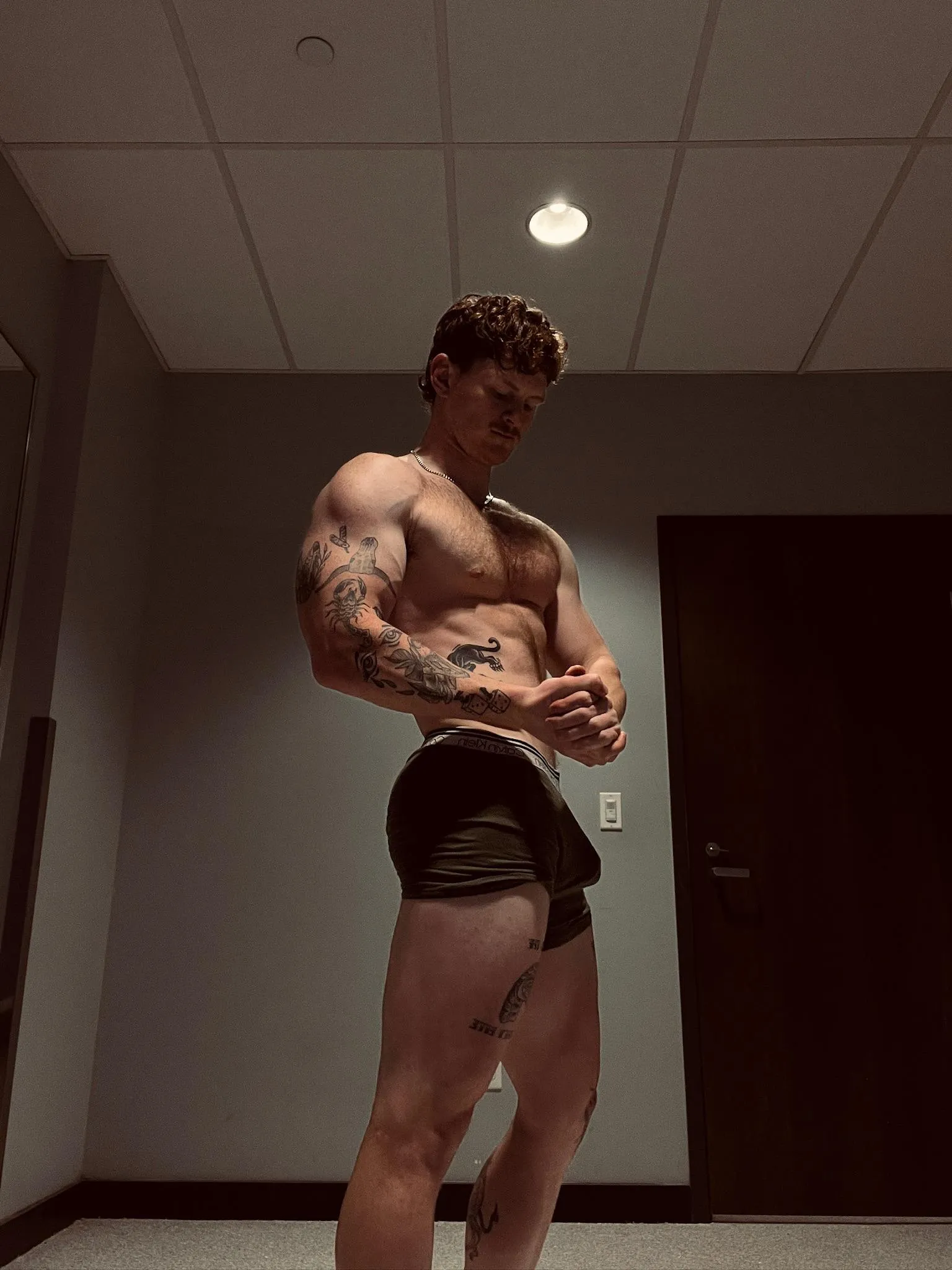 Almost naked in a public gym