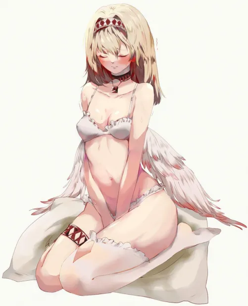 Cute Angel holding her full bladder.