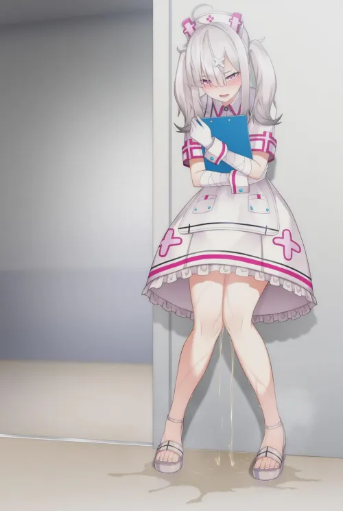 Cute girl has an accident on the job