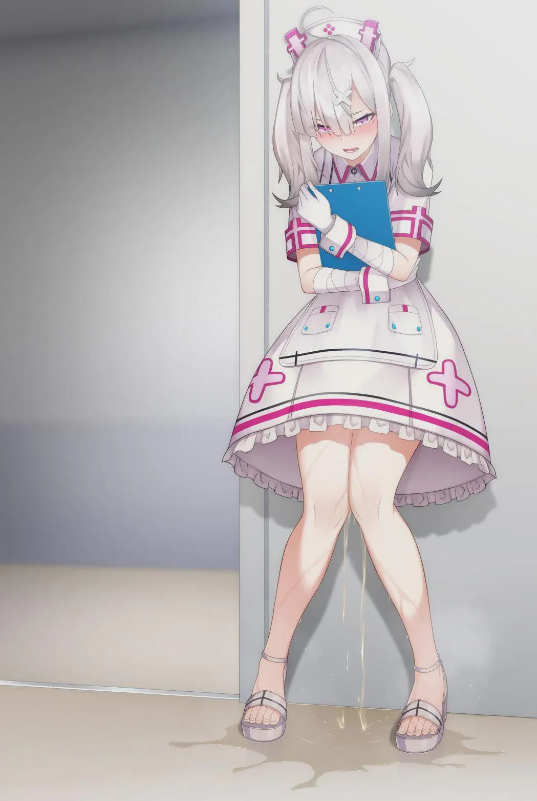 Cute girl has an accident on the job