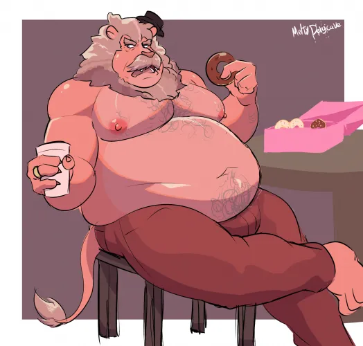 [FURRY] Eating donuts after work. Art by me, character by @ArtByLeo26
