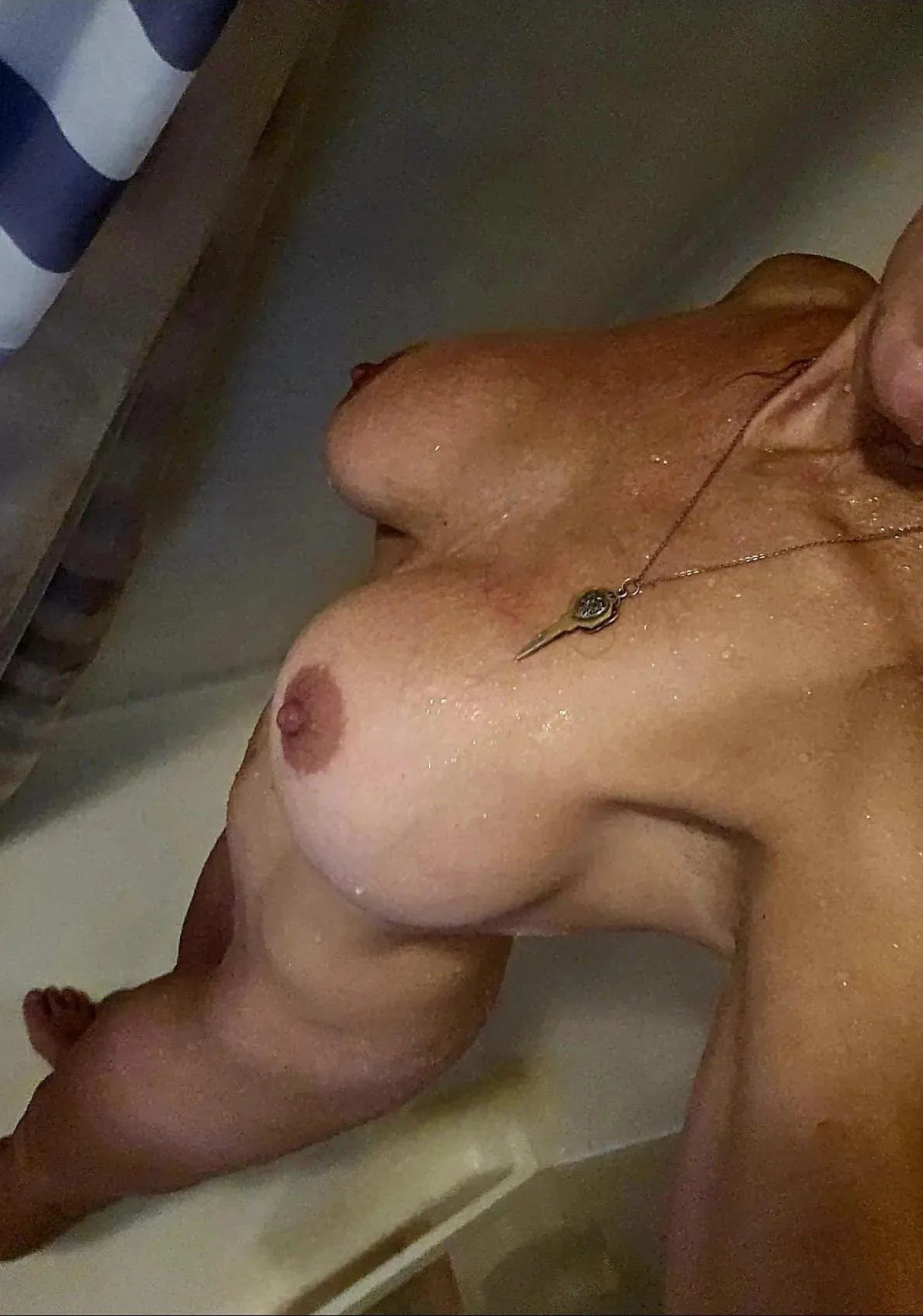 Getting all cleaned up and wet for my Super Bowl party!