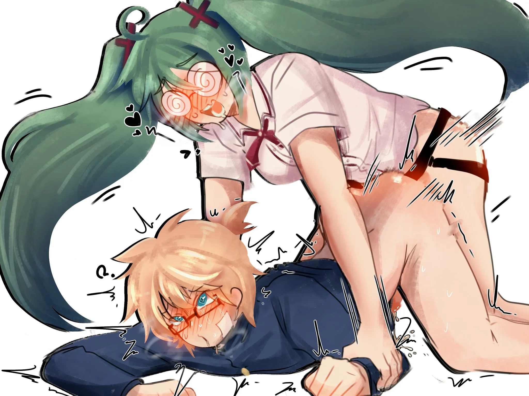 Len gets pegged by Fujoshi Miku by @MioskaK