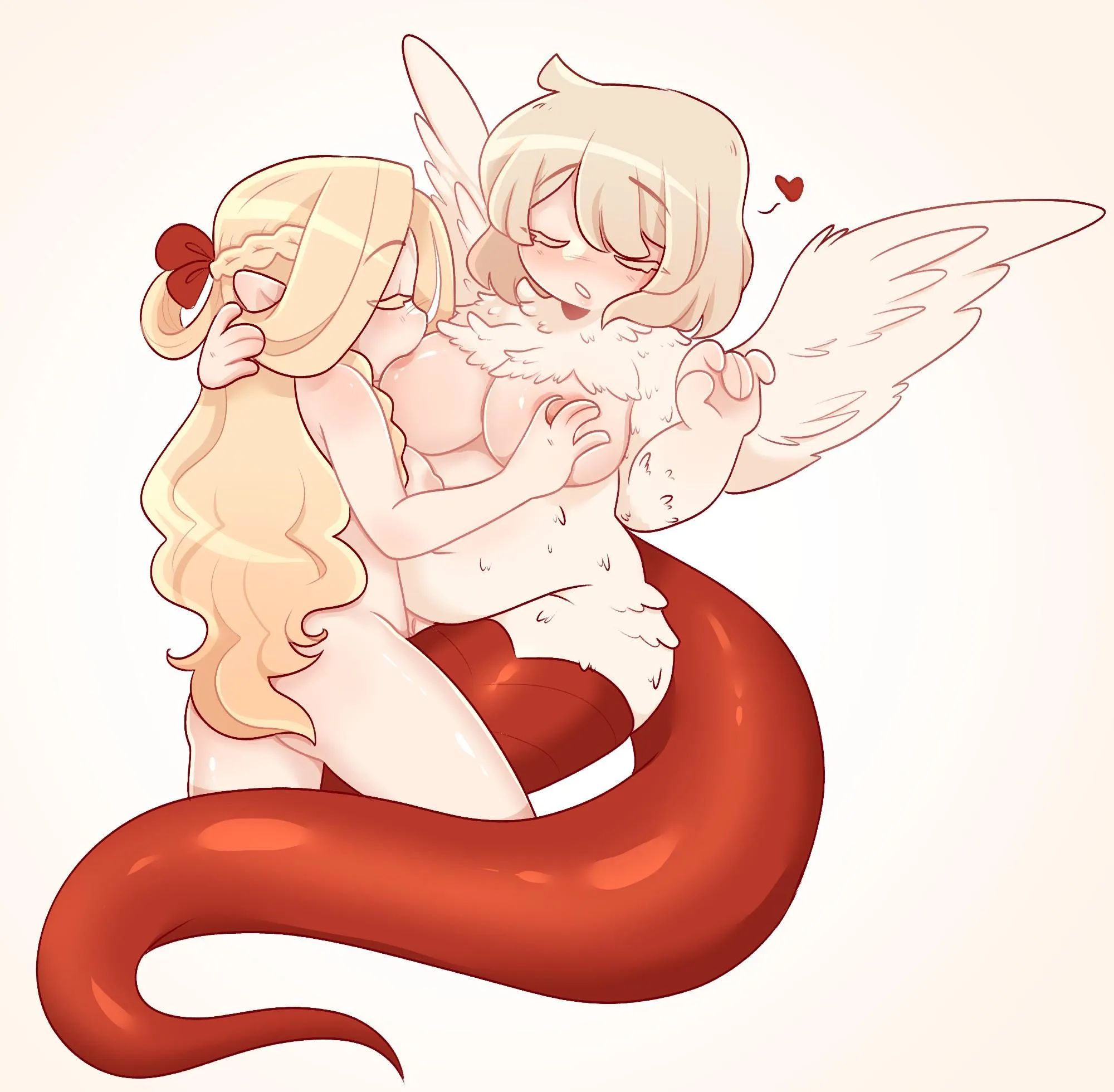 Marcille with a more snake-like version of chimera!Falin... [Dungeon Meshi] (lemavzest)