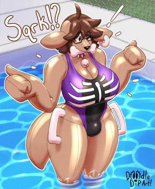 This was supposed to be a relaxing day at the pool, but it quickly turned weird! I seem to have merged with a floatie on contact, turning me into this thick doggy pooltoy, with a big nullge and bigger handles! (Body details can be discussed of course~) (