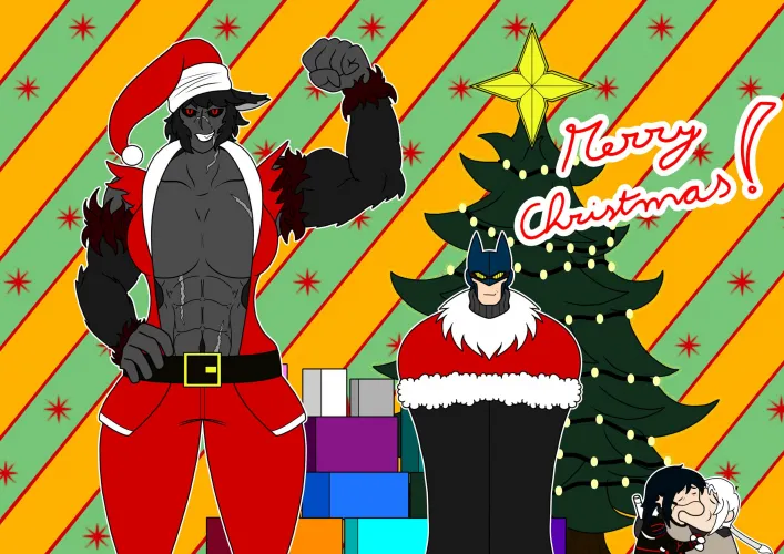 Gine the Mutant Hellhound (and some other unimportant peeps) wish you all a merry christmas! [Art by u/Rigidsttructure]