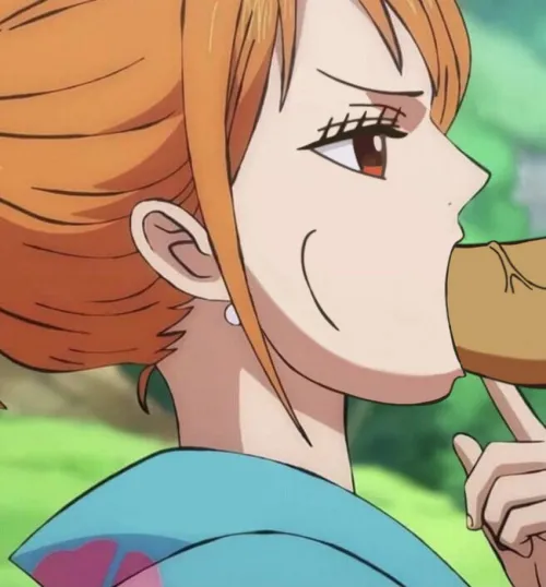Nami's got a mouth full